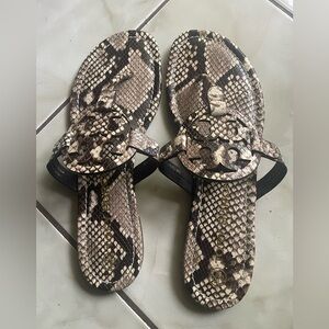 NIB Tory Burch Miller Embossed Snake Leather Sandal, Warm Roccia Size 10m
